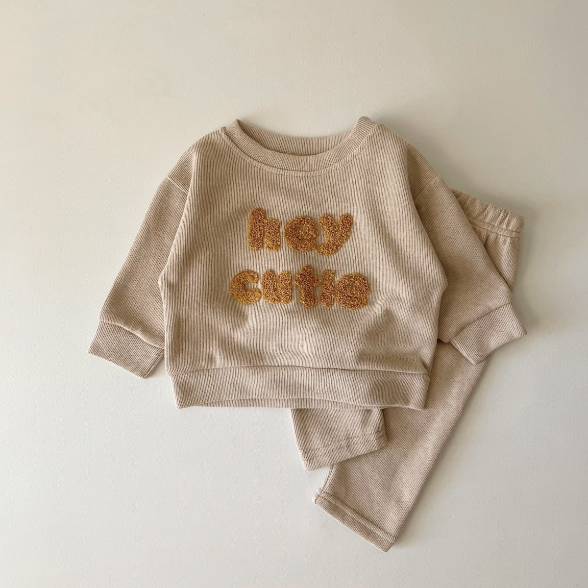Newborn Baby Long Sleeve Two-Piece Set with Alphabet Embroidery, ideal for spring and autumn.