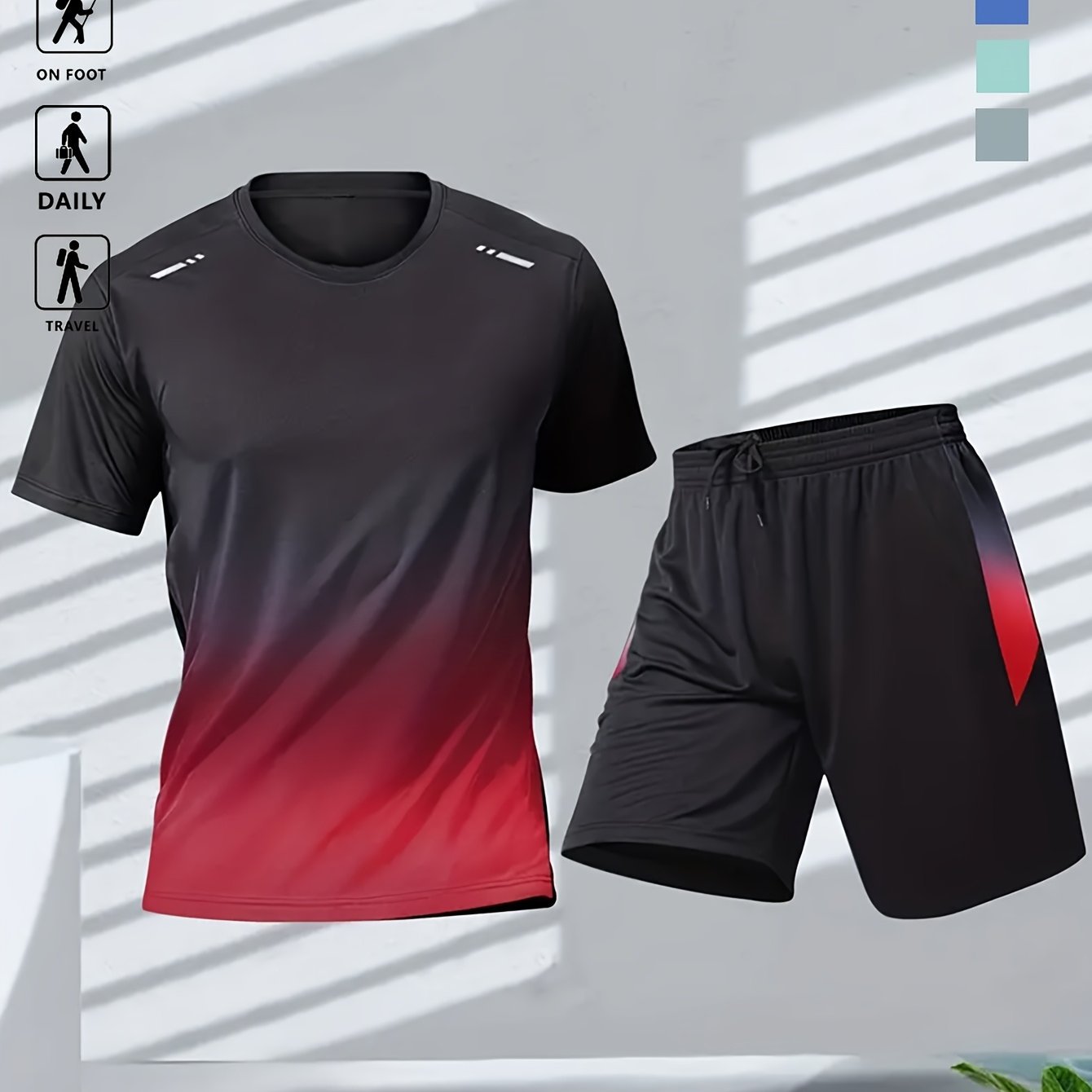 Conjunto casual de verano de ropa deportiva con degradado de movimiento y pantalones cortos