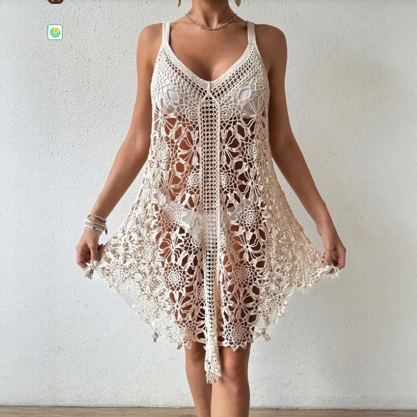 Vestido de playa de crochet calado a la moda para mujer