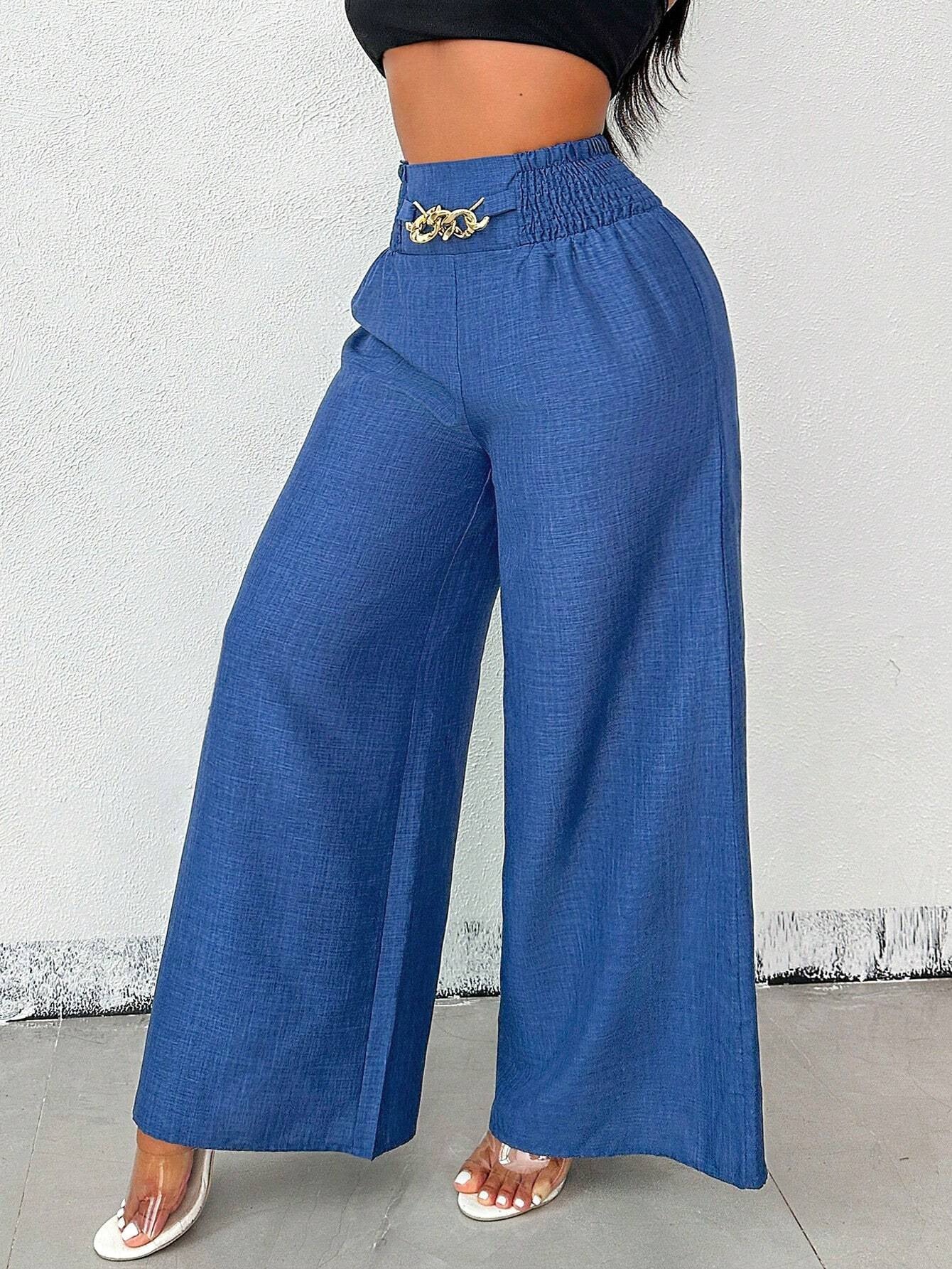Pantalones largos de pierna ancha elásticos con caída retro y cintura alta