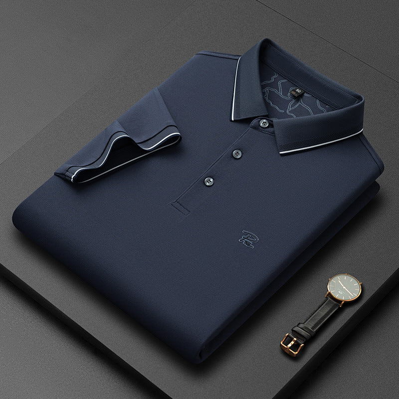 Camisa de manga corta para hombre con solapa y color liso.