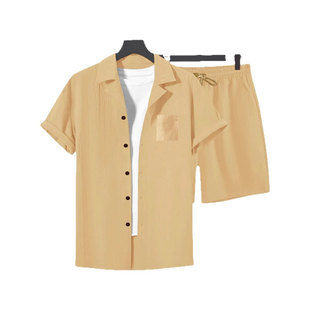 Camisa de Lino Casual Holgada con Cuello Solapa para Hombre