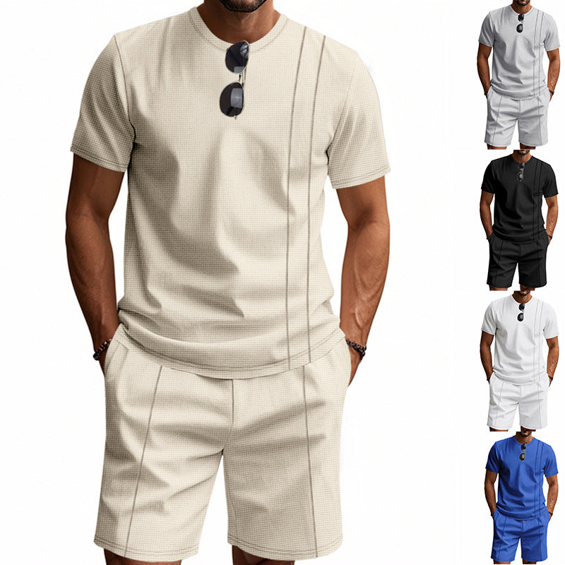 Conjunto de camiseta de manga corta con cuello redondo y pantalón corto para hombre