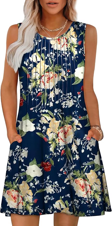 Vestido tipo holgado chaleco informal de cuello redondo sin mangas para vacaciones en la playa