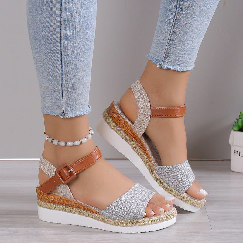 Sandalias de Cuña Informales con Tira en el Tobillo