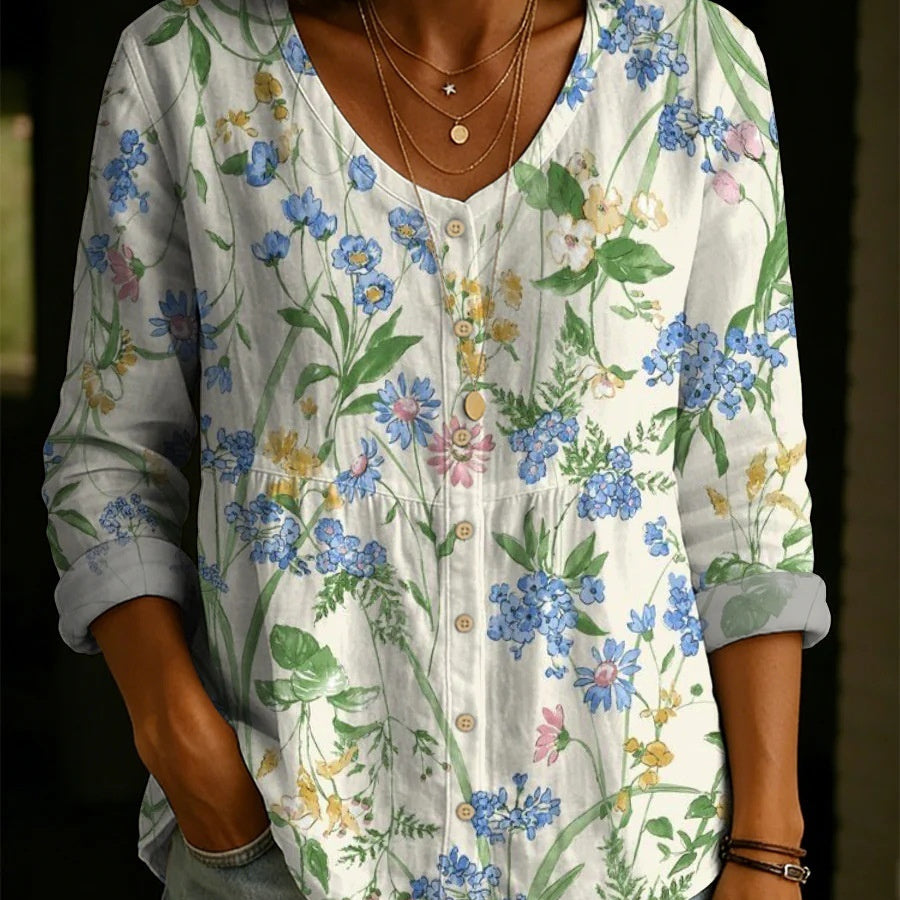 Camisa Henley para mujer con estampado floral en 3D