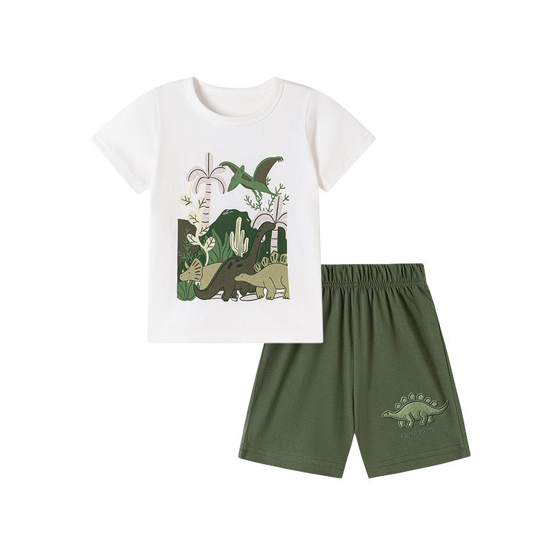 Summer Cartoon Print Short Sleeve Kids Set