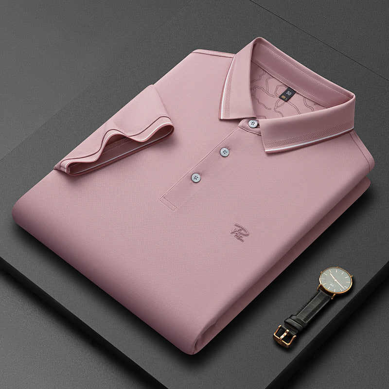 Camisa de manga corta para hombre con solapa y color liso.