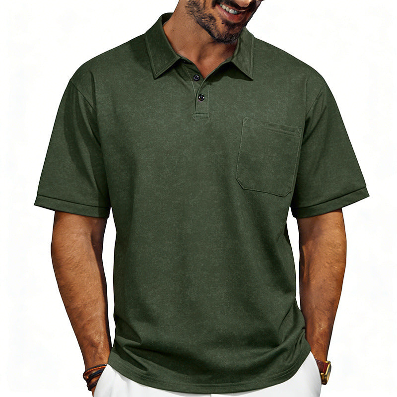 Camiseta polo de manga corta holgada con solapa desgastada para hombre