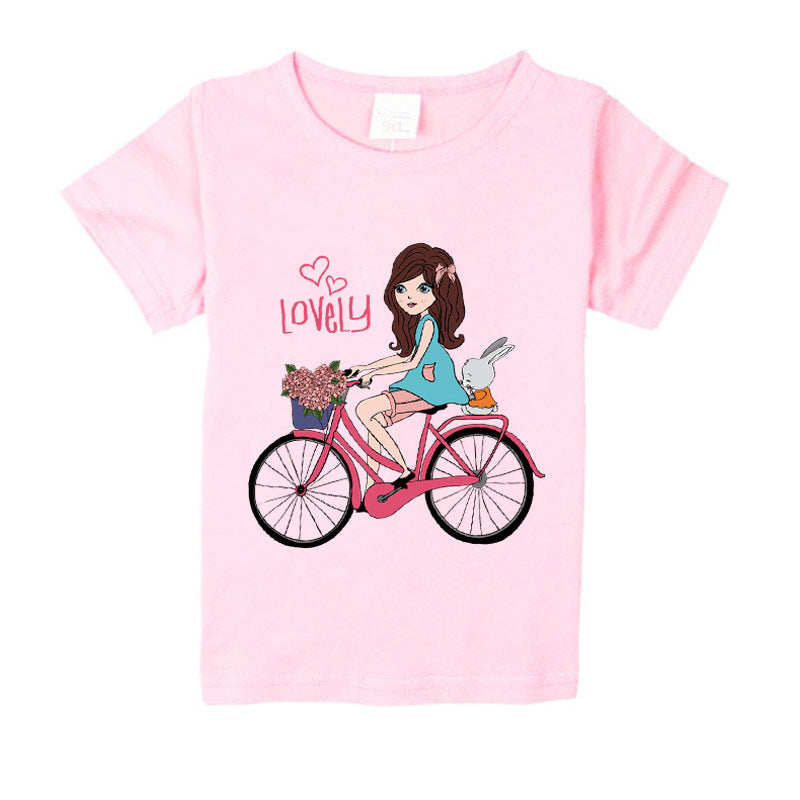 Camiseta Infantil Algodón con Estampado de Bicicleta para Niña