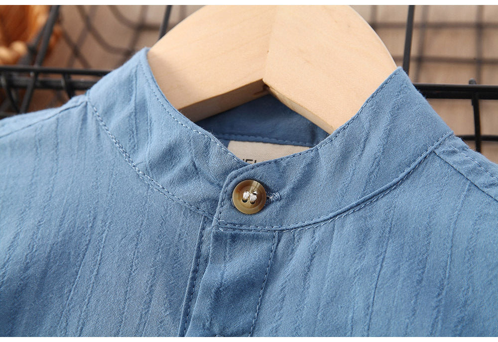 Camisa de Manga Corta de Color Liso para Niño — Estilo Coreano Verano