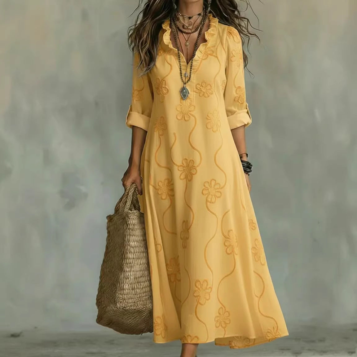 Vestido bata informal holgado estampado