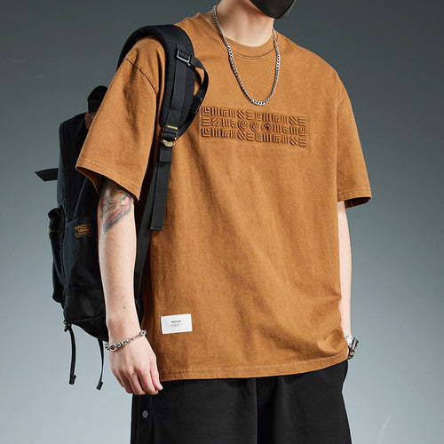 Camiseta de manga corta de tejido grueso, holgada y versátil, de estilo moderno para hombre.