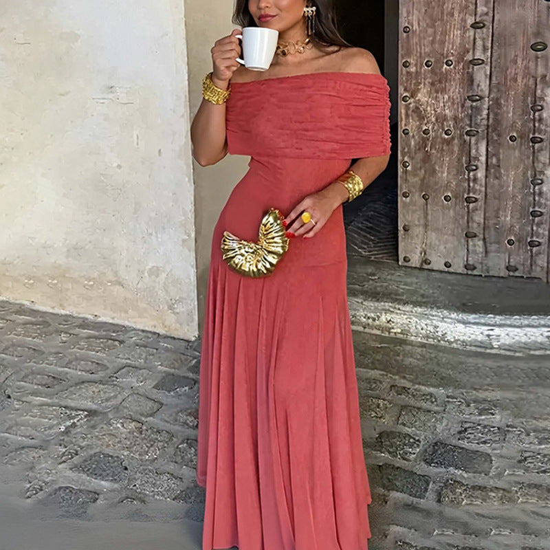 Vestido largo transparente con hombros descubiertos para mujer