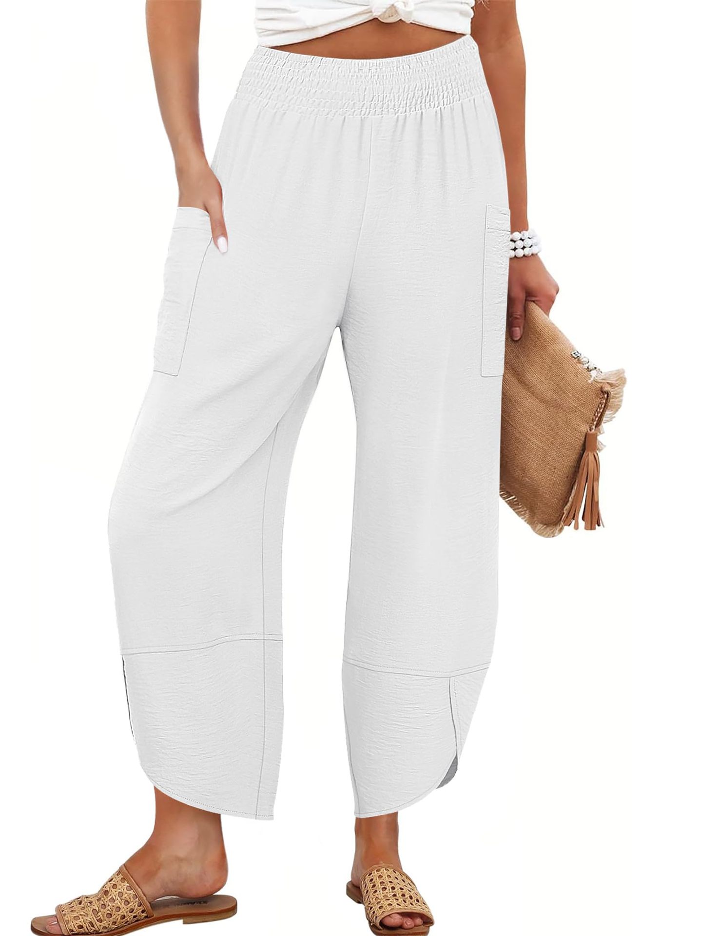 Pantalones cortos holgados de talle alto y color liso con bolsillos laterales, ideales para el verano