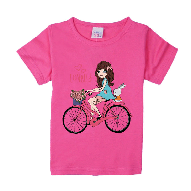 Camiseta Infantil Algodón con Estampado de Bicicleta para Niña