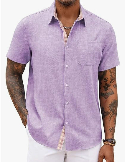 Camisa de Lino Holgada Color Liso para Hombre