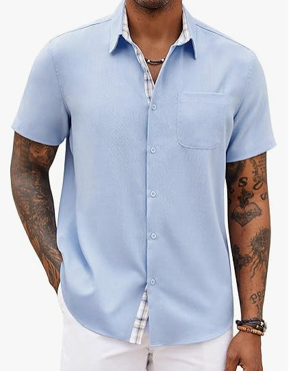 Camisa de Lino Holgada Color Liso para Hombre