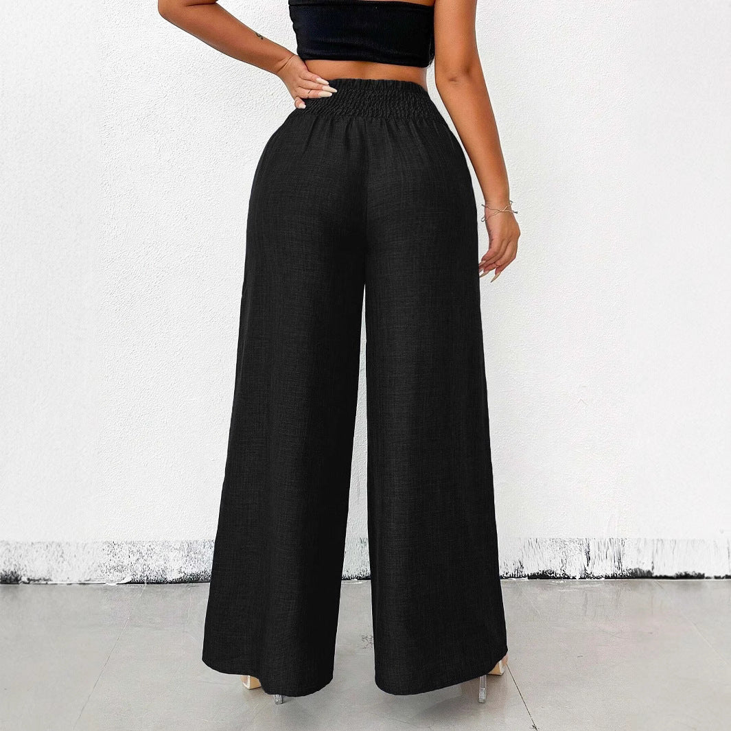 Pantalones largos de pierna ancha elásticos con caída retro y cintura alta