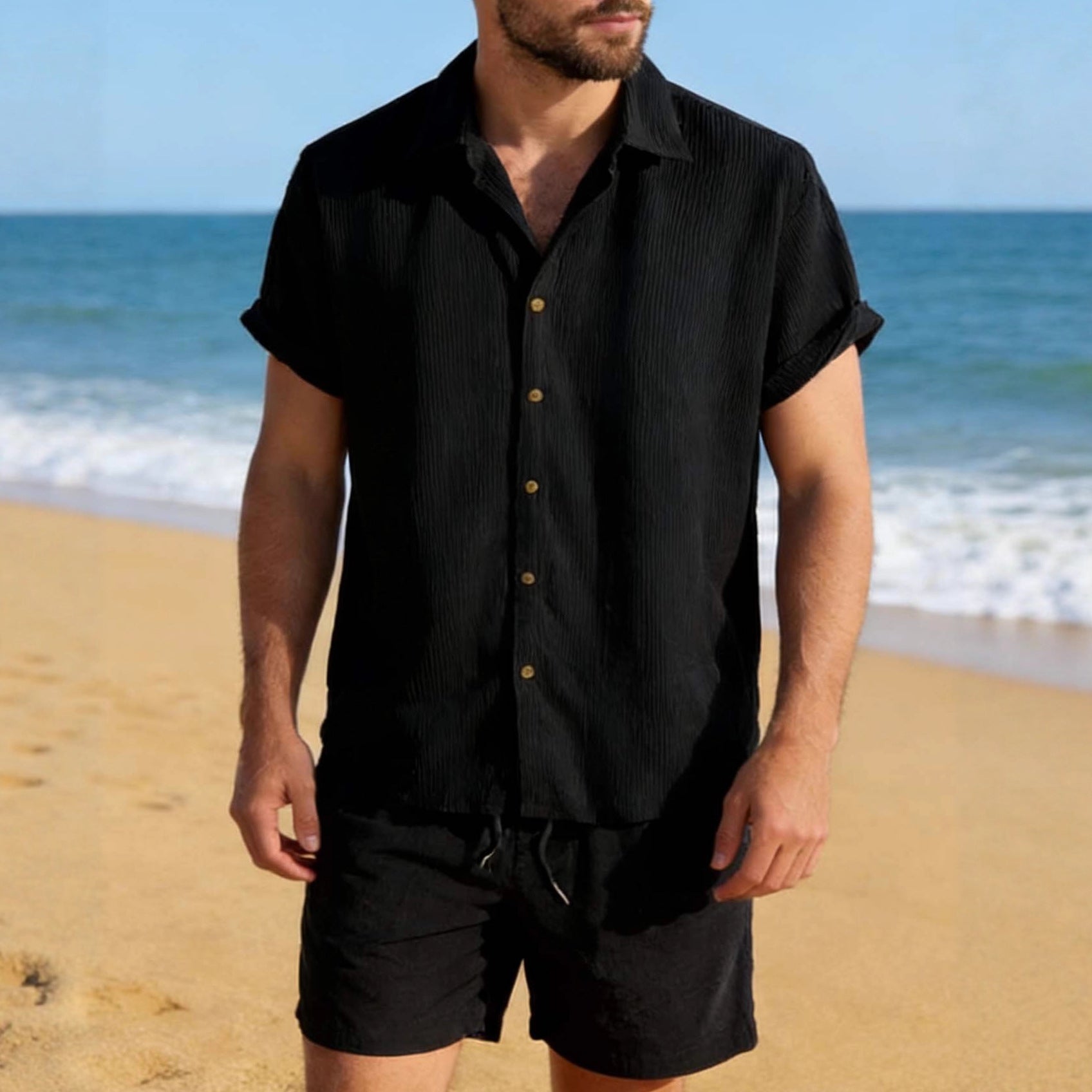 Conjunto informal de pantalón corto y camisa para hombre — ideal para vacaciones