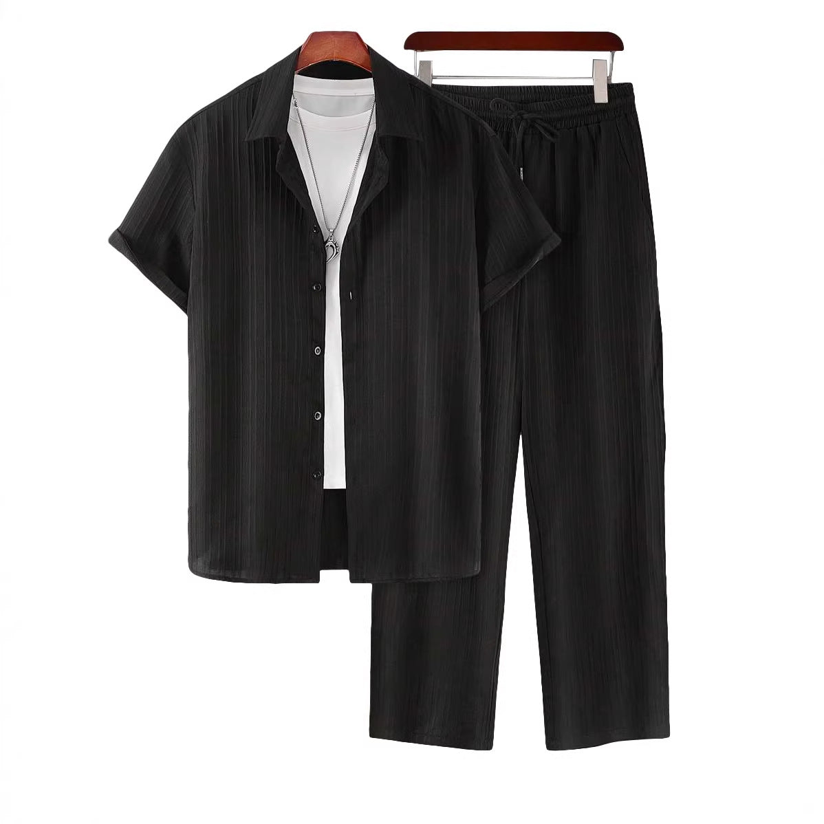 Conjunto informal de camisa de manga corta y pantalón de talla grande para hombre