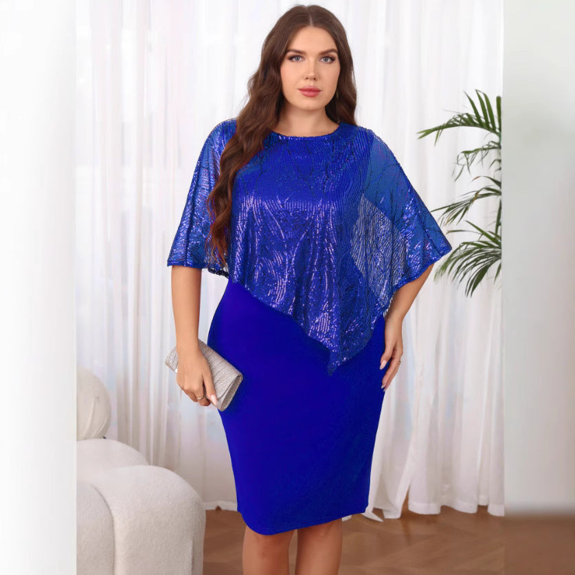 Vestido irregular de mujer de talla grande con parches y lentejuelas