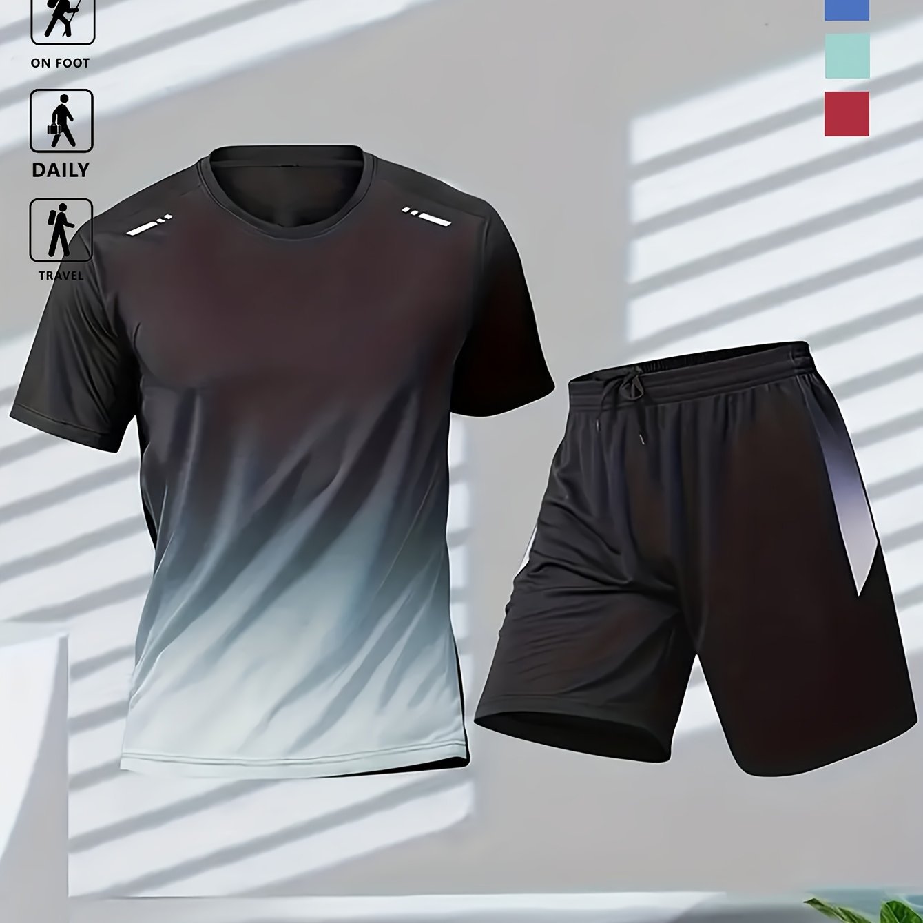 Conjunto casual de verano de ropa deportiva con degradado de movimiento y pantalones cortos