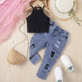 Conjunto de Dos Piezas para Niña: Jersey sin Mangas y Pantalón Vaquero