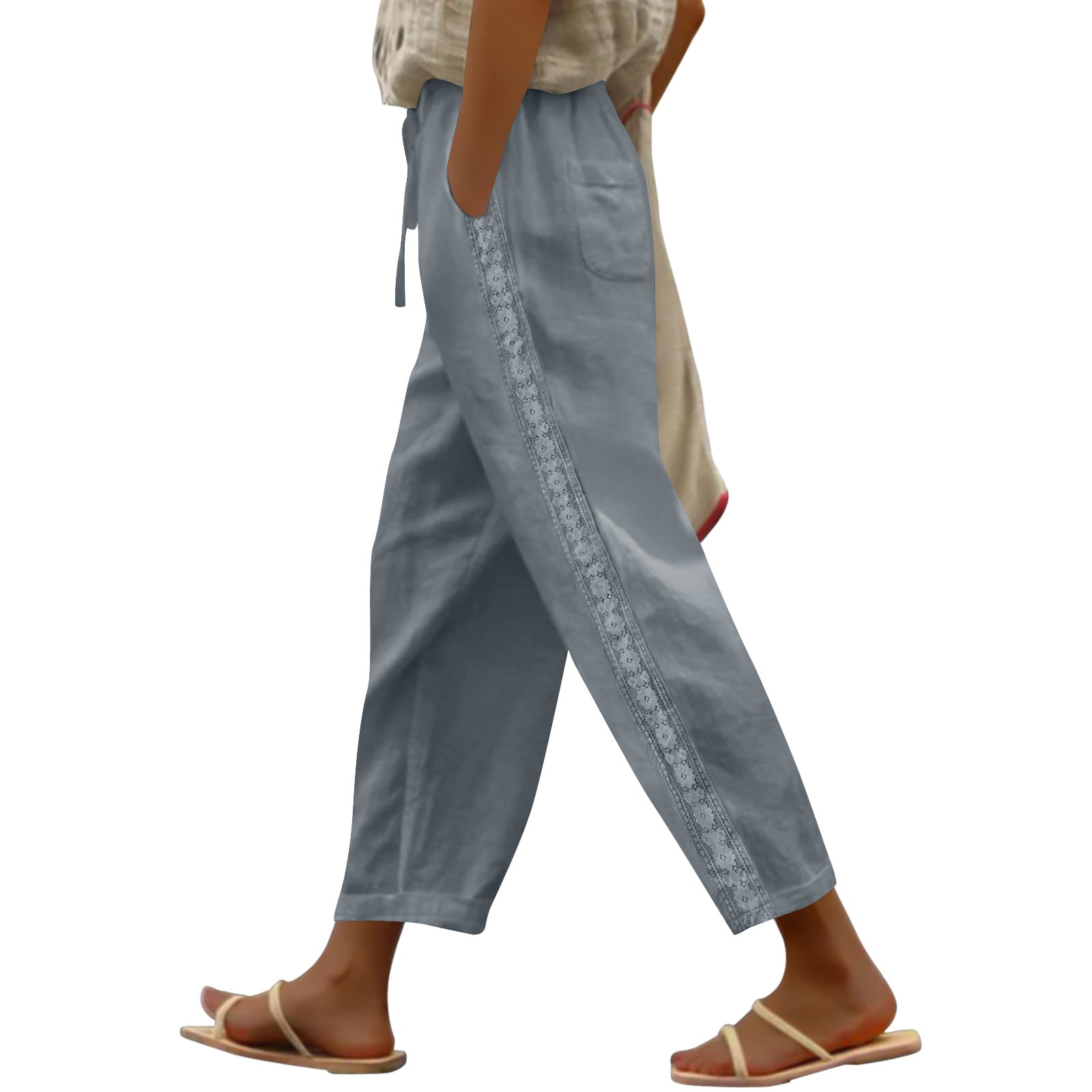 Pantalones casuales de mujer de pierna ancha y corte holgado.