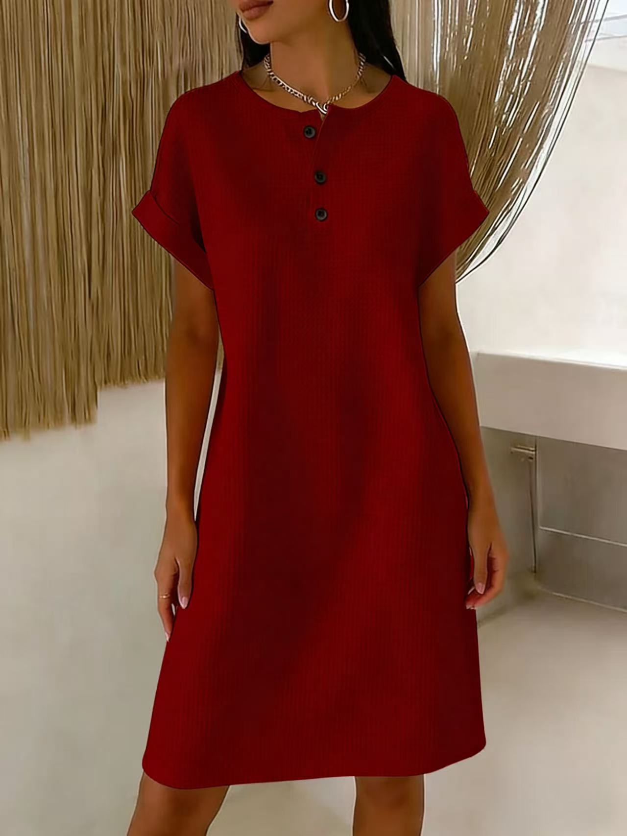 Vestido cómodo de punto gofrado con cuello redondo
