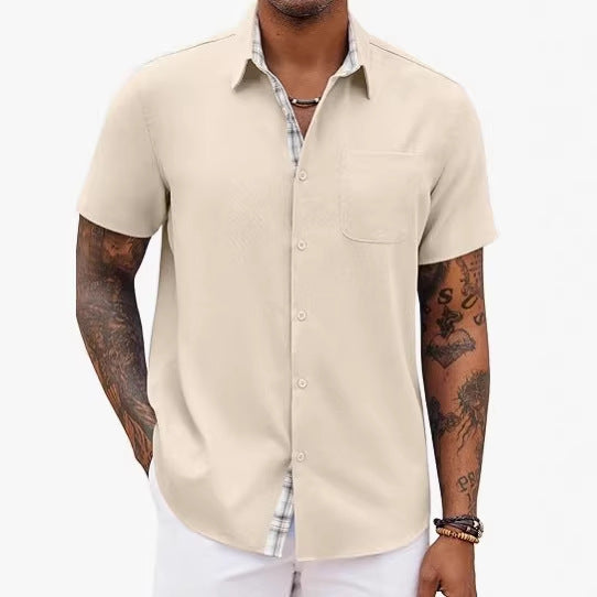Camisa de Lino Holgada Color Liso para Hombre