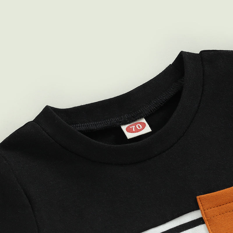 Camiseta de Manga Corta a Rayas de Algodón con Bolsillo para Niño — Estilo Casual