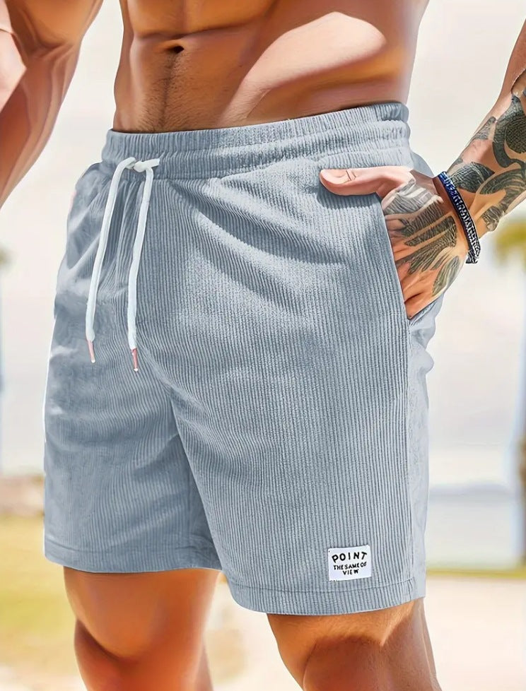 Pantalones cortos de hombre de color liso, con cordones, corte holgado y pierna recta para el verano