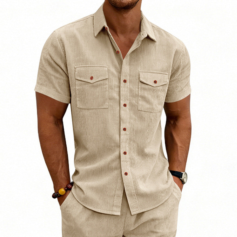Camisa de manga corta con solapa, estilo casual y holgado, para hombre, ideal para el trabajo.