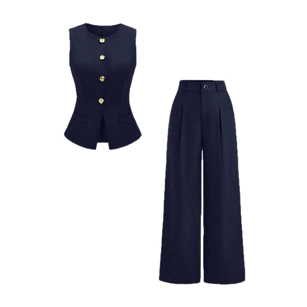 Conjunto de dos piezas informal de mujer, de talle alto y pierna ancha.