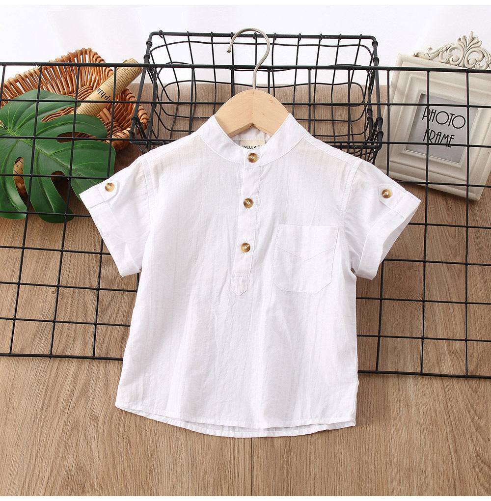 Camisa de Manga Corta de Color Liso para Niño — Estilo Coreano Verano