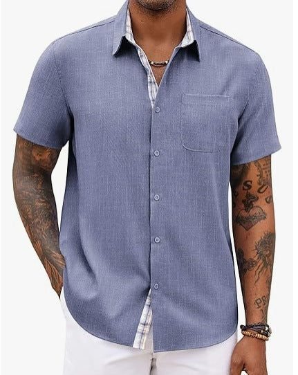 Camisa de Lino Holgada Color Liso para Hombre