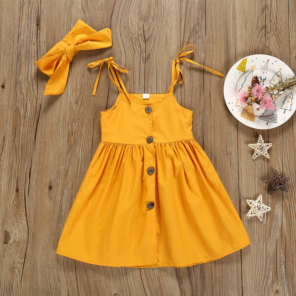 Conjunto de Dos Piezas para Niña — Vestido de Tirantes y Tocado a Juego