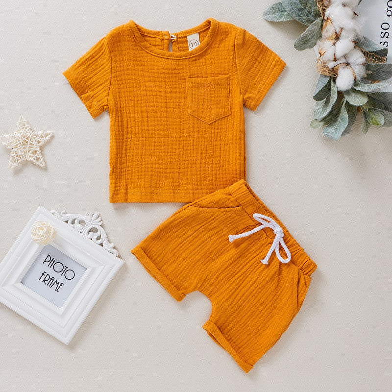 Conjunto de Dos Piezas de Manga Corta y Pantalón Corto de Algodón para Niños