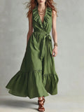 Vestido sin mangas con escote en V y cordones