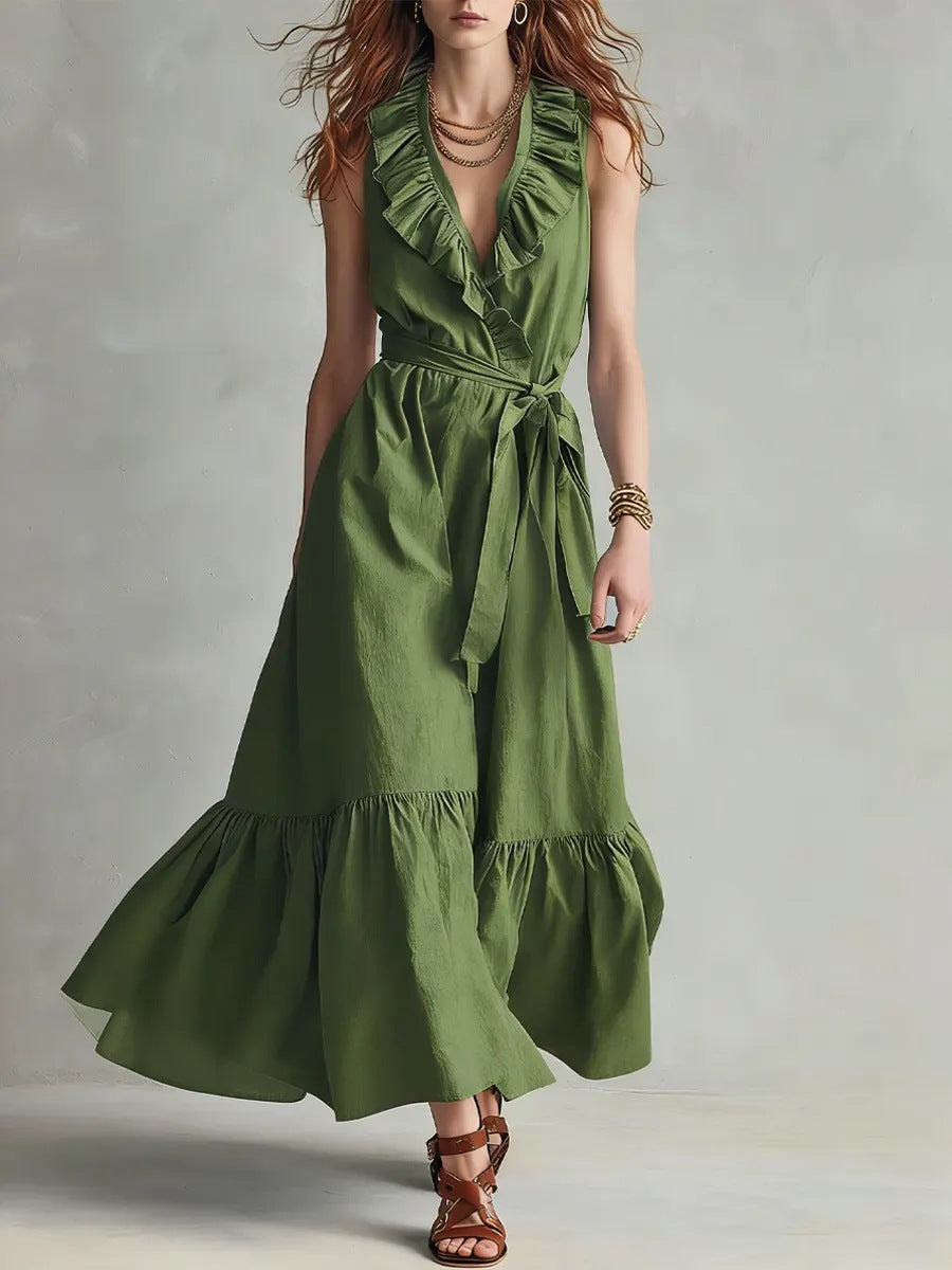 Vestido sin mangas con escote en V y cordones
