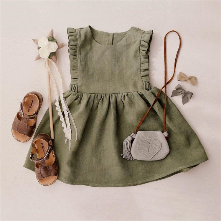 Vestido Chaleco Sin Mangas Algodón y Lino para Niñas