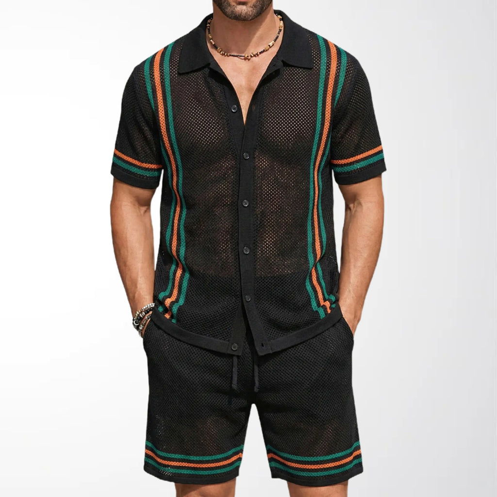 Conjunto de suéter de punto de manga corta con diseño calado para hombre
