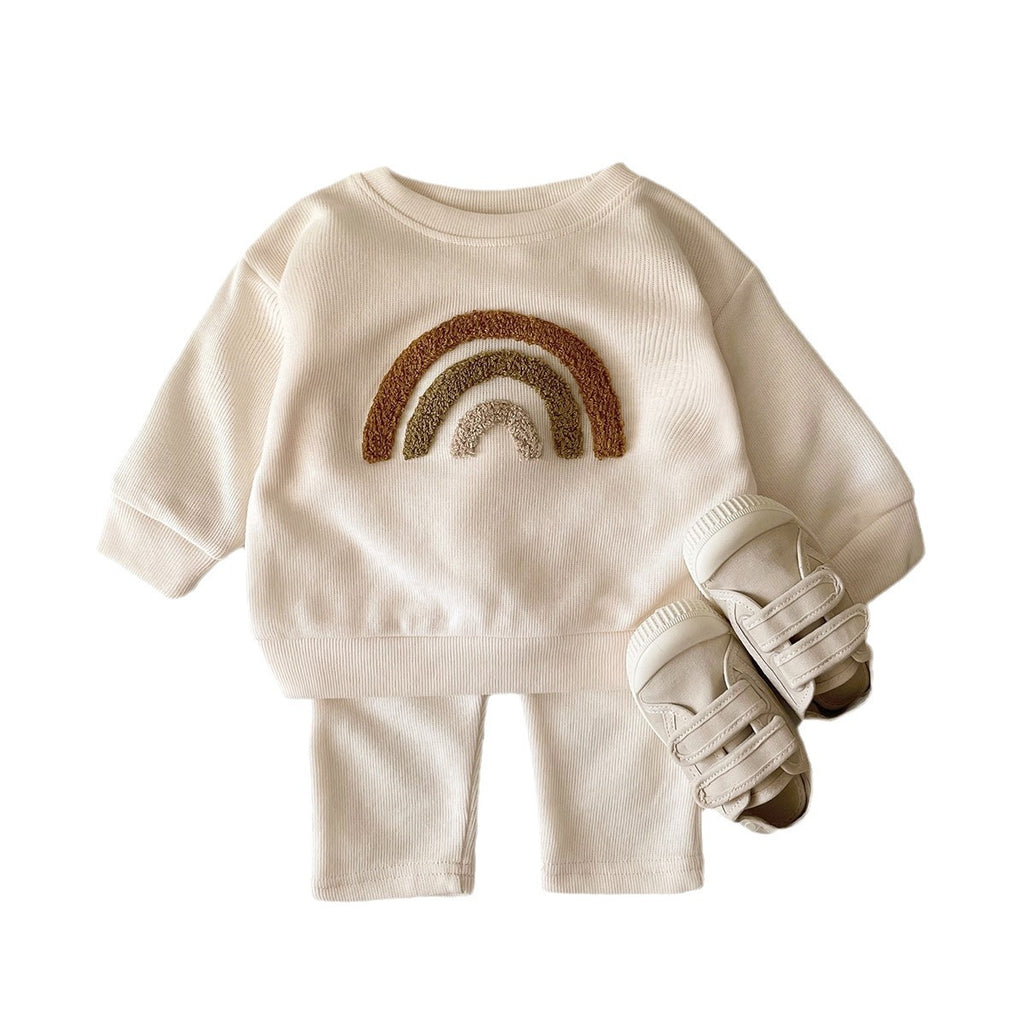 Newborn Baby Long Sleeve Two-Piece Set with Alphabet Embroidery, ideal for spring and autumn.