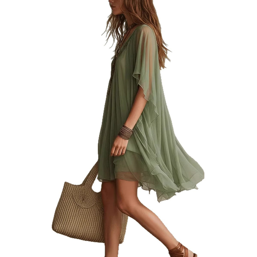 Blusa y Falda de Playa Gasa Cuello V Mujer