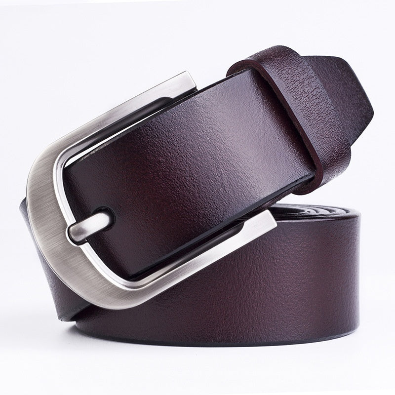 Cinturón de cuero para hombre con hebilla de pasador, piel de vaca.