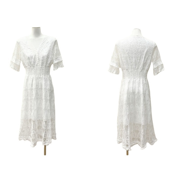 Vestido Blanco de Encaje Cintura Alta Mujer