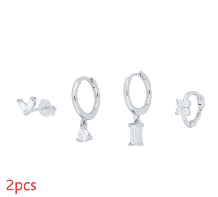 Conjunto de pendientes apilables con circonitas y forma de flor de ojo de caballo geométrico