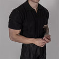 Polo de seda helada calada para hombre con cuello de solapa