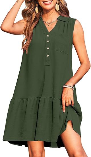 Vestido sin mangas con botones y escote en V para primavera y verano